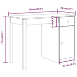 Skrivebord grå 100x50x75 cm heltre furu