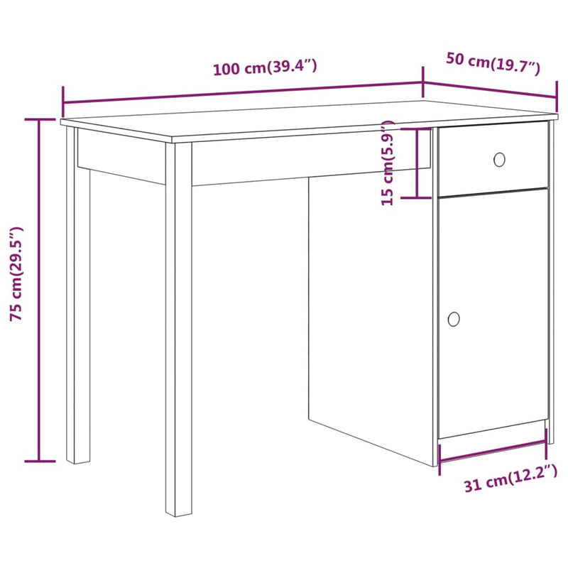 Skrivebord grå 100x50x75 cm heltre furu