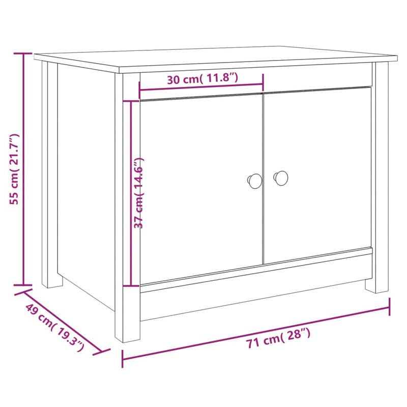 Salongbord hvit 71x49x55 cm heltre furu