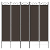 Romdeler med 5 paneler brun 200x200 cm stoff