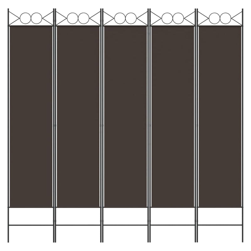 Romdeler med 5 paneler brun 200x200 cm stoff