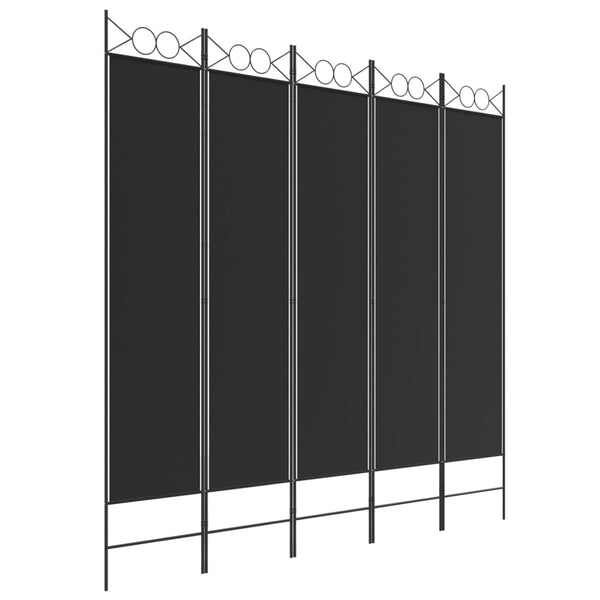 Romdeler 5 paneler svart 200x200 cm stoff