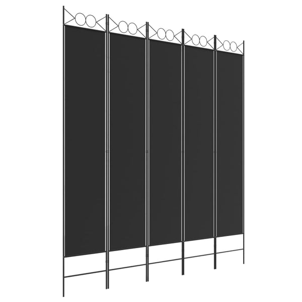 Romdeler 5 paneler svart 200x220 cm stoff
