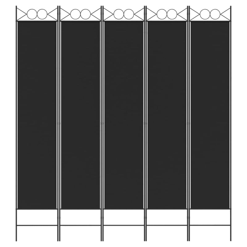 Romdeler 5 paneler svart 200x220 cm stoff