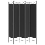 Romdeler 5 paneler svart 200x220 cm stoff