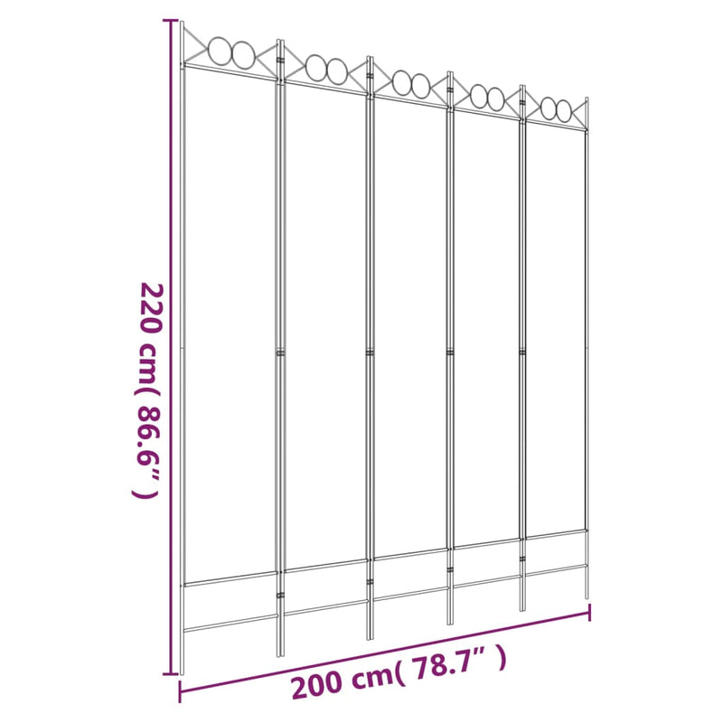 Romdeler 5 paneler svart 200x220 cm stoff