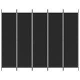 Romdeler 5 paneler svart 250x200 cm stoff