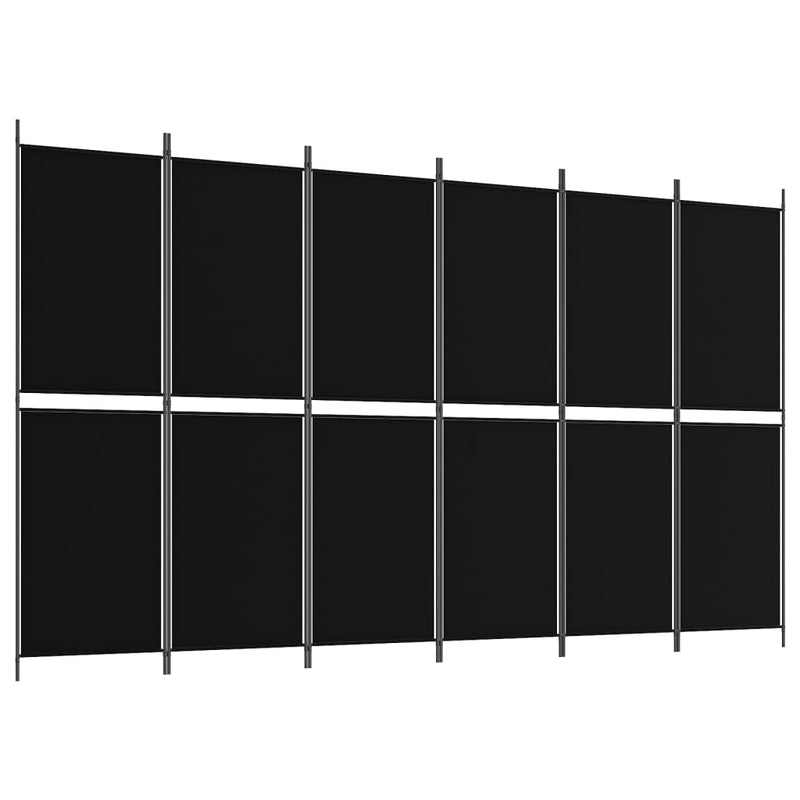 Romdeler med 6 paneler svart 300x180 cm stoff