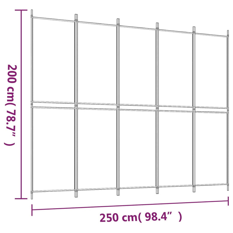 Romdeler 5 paneler svart 250x200 cm stoff