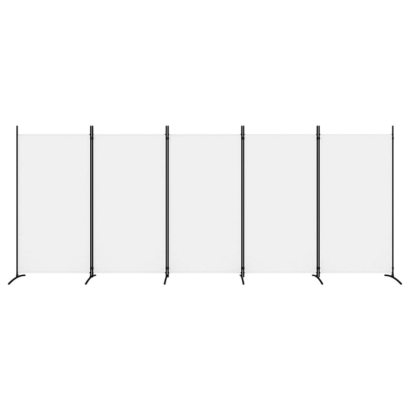 Romdeler med 5 paneler hvit 433x180 cm stoff