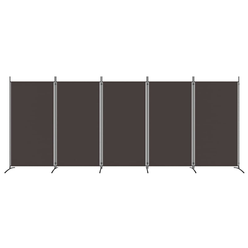 Romdeler med 5 paneler brun 433x180 cm stoff