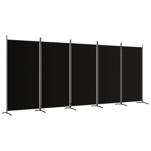 Romdeler med 5 paneler svart 433x180 cm stoff