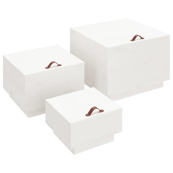 Oppbevaringsbokser med lokk 3 stk hvit heltre furu
