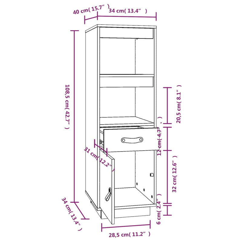 Highboard honningbrun 34x40x108,5 cm heltre furu