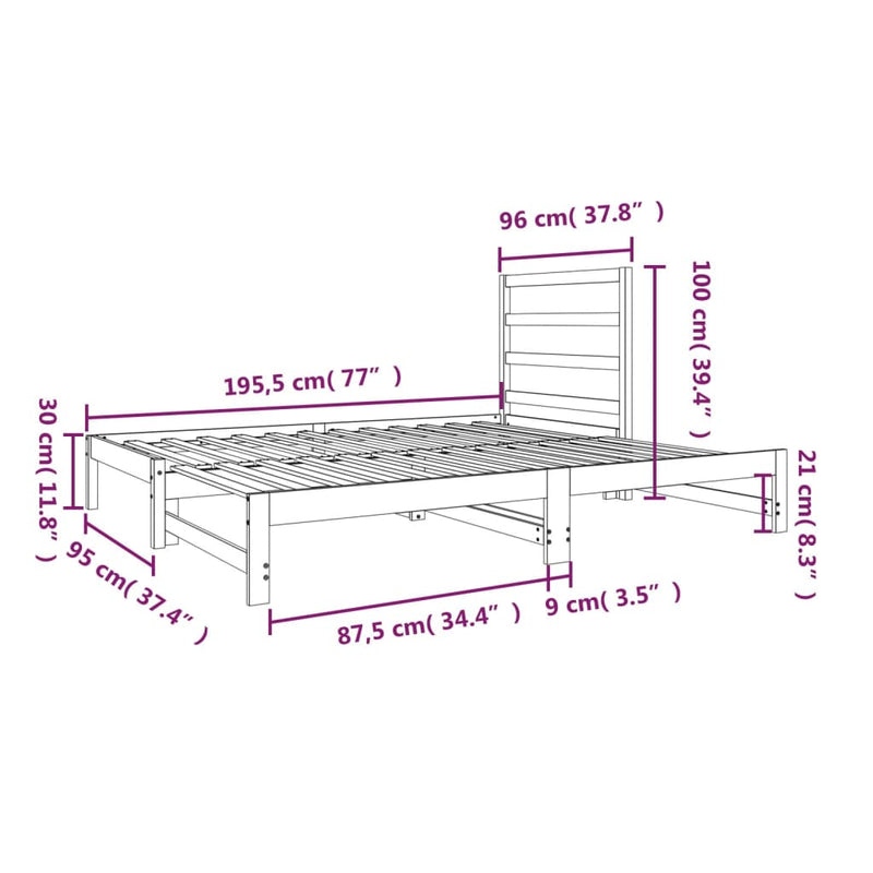 vidaXL Uttrekkbar dagseng 2x(90x190) cm heltre furu