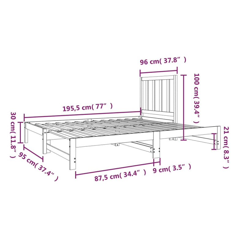 Uttrekkbar dagseng 2x(90x190) cm heltre furu