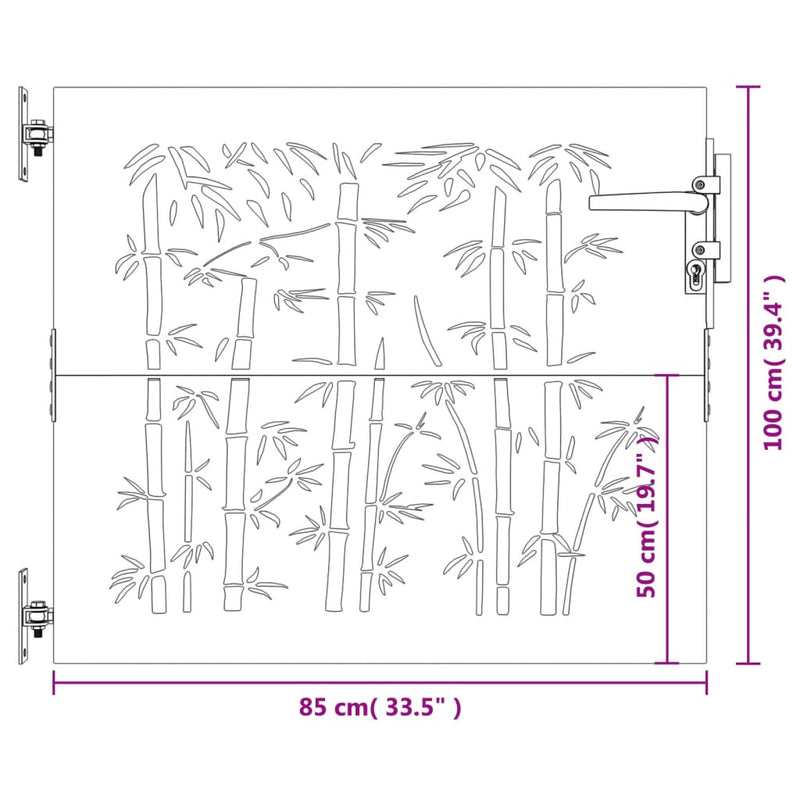 Hageport 85x100 cm cortenstål bambusdesign