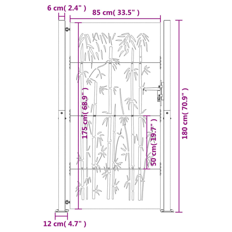 Hageport 105x180 cm cortenstål bambusdesign