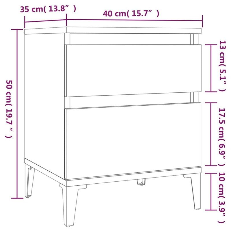 Nattbord 2 stk høyglans hvit 40x35x50 cm