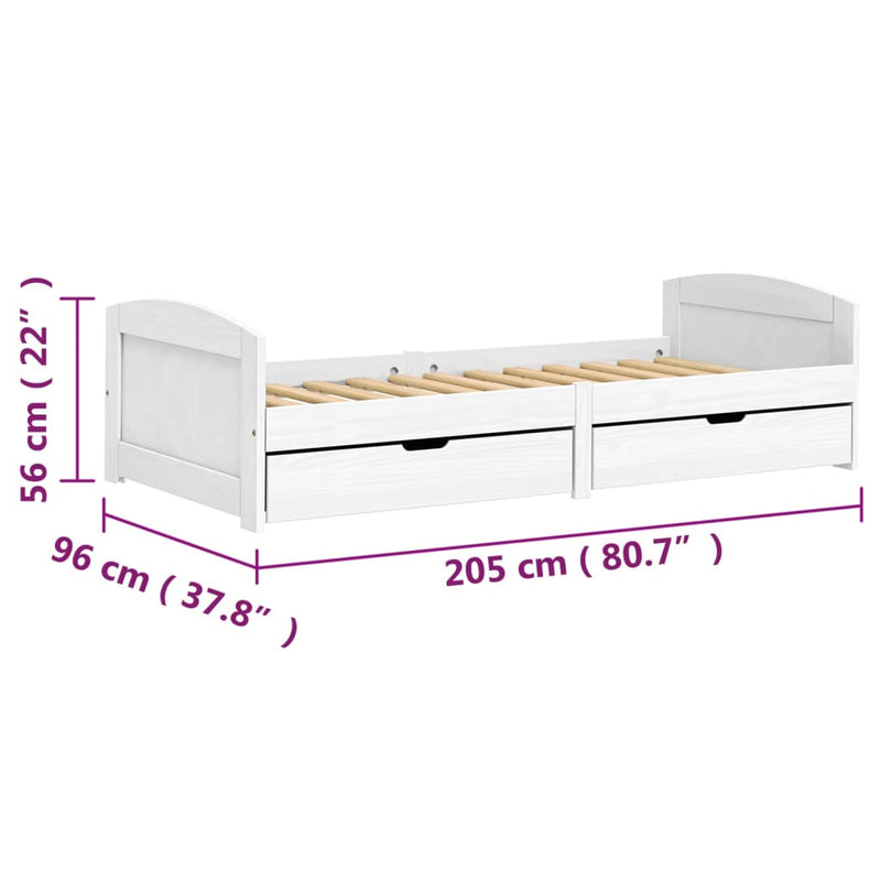 Dagseng med 2 skuffer IRUN hvit 90x200 cm heltre furu