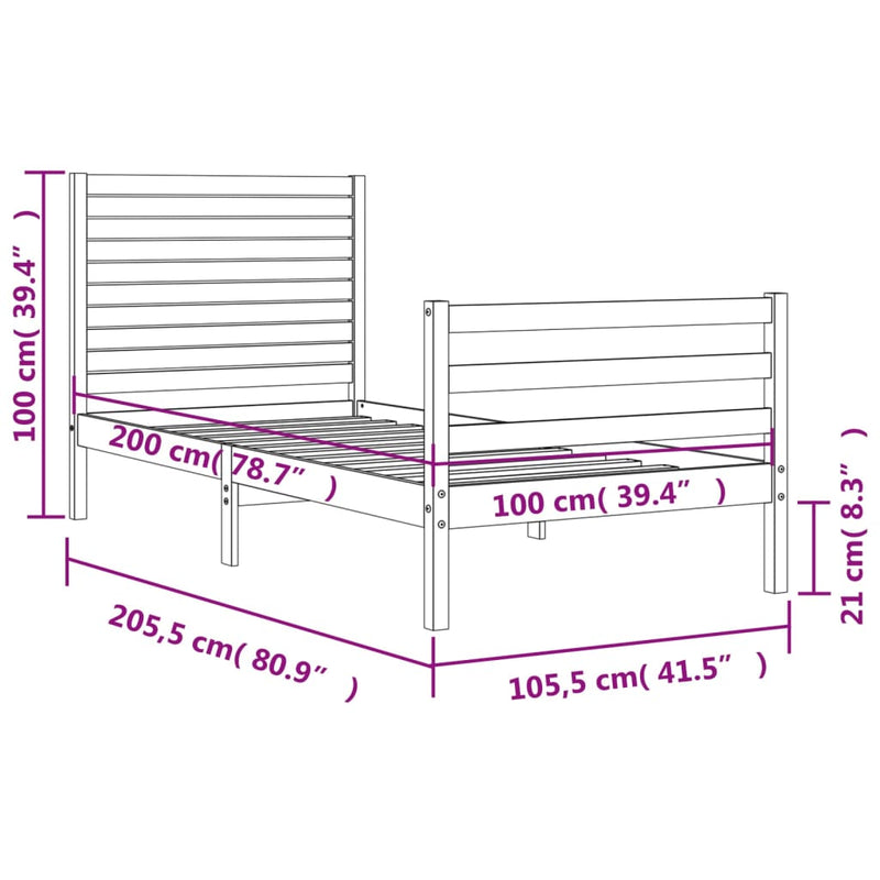 Sengeramme med hodegavl hvit 100x200 cm heltre