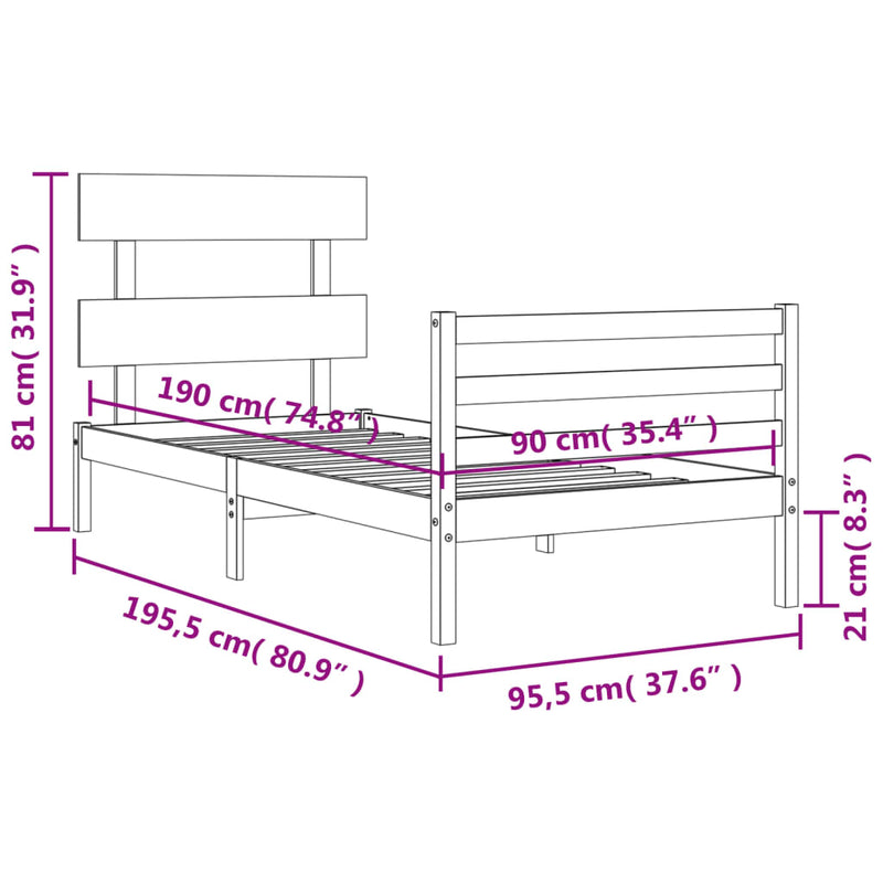 Sengeramme med hodegavl hvit 3FT single heltre