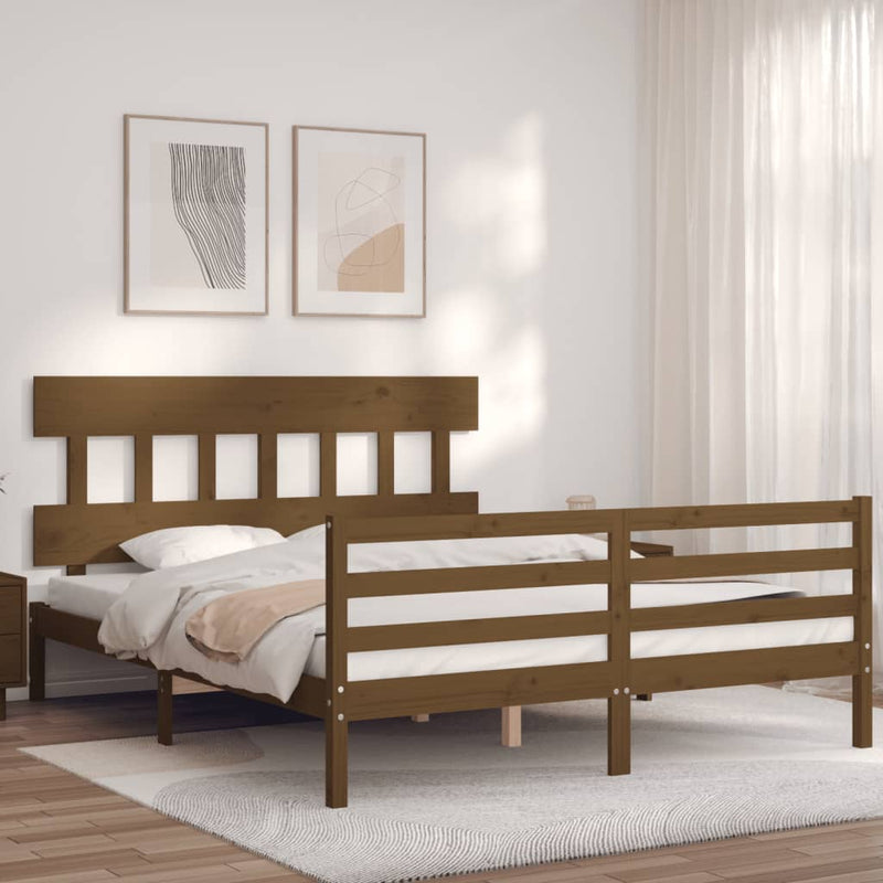 Sengeramme med hodegavl honningbrun 5FT King Size heltre