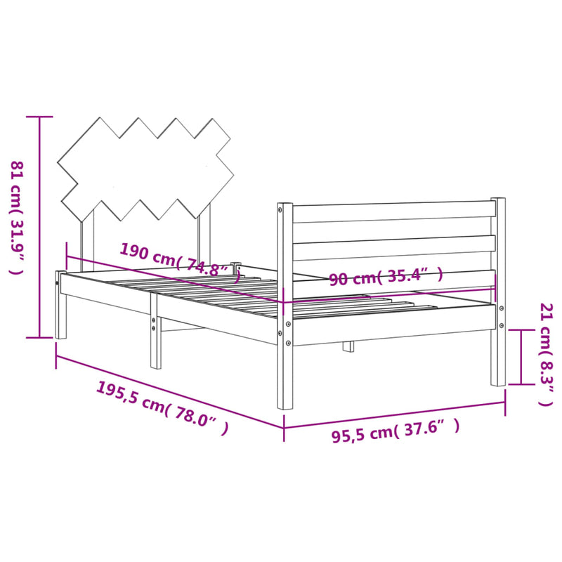 Sengeramme med hodegavl hvit 3FT single heltre