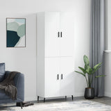 Highboard høyglans hvit 69,5x34x180 cm konstruert tre