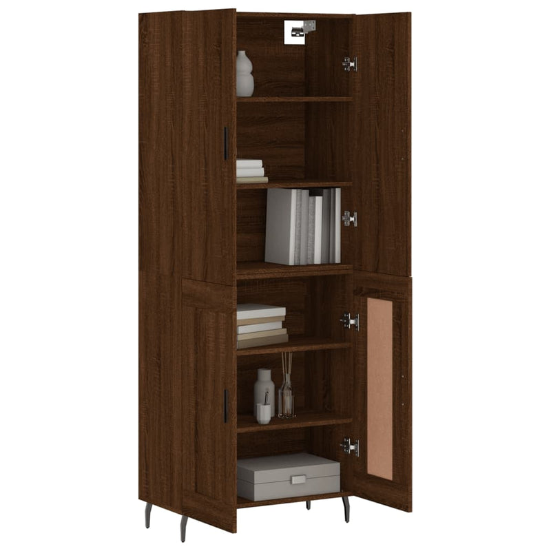 Highboard brun eik 69,5x34x180 cm konstruert tre