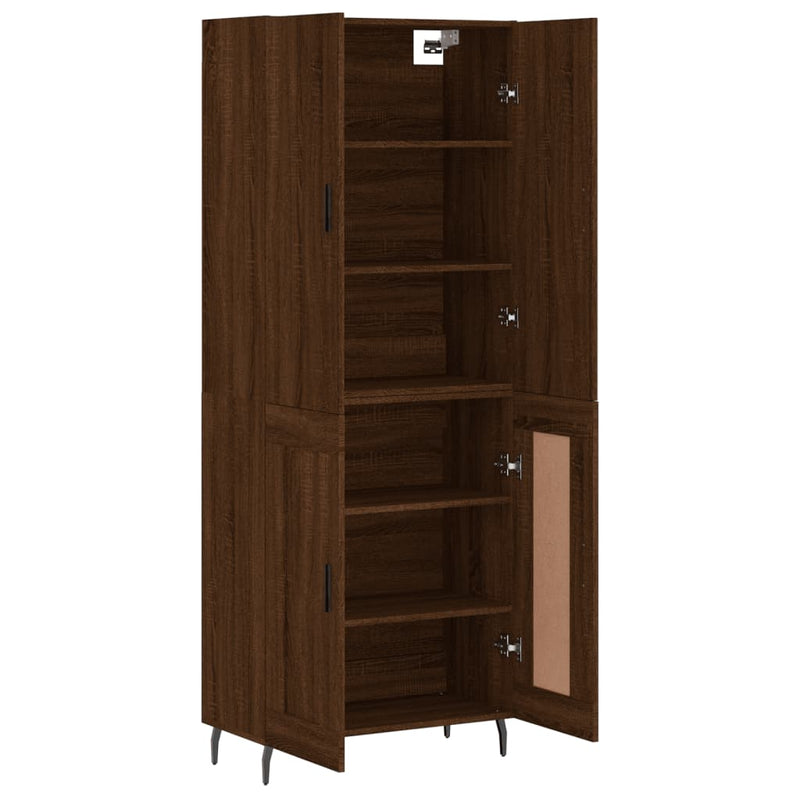 Highboard brun eik 69,5x34x180 cm konstruert tre