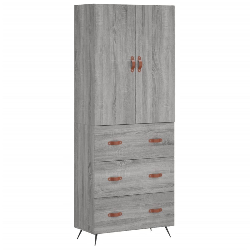 Highboard grå sonoma 69,5x34x180 cm konstruert tre