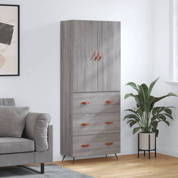 Highboard grå sonoma 69,5x34x180 cm konstruert tre