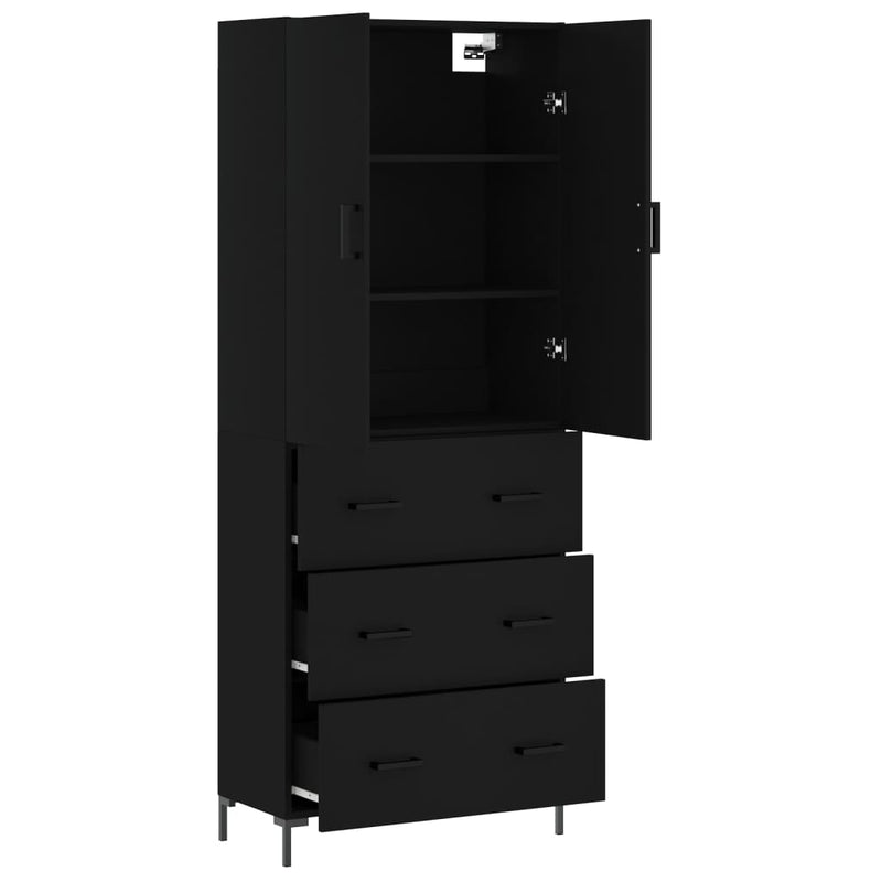 Highboard svart 69,5x34x180 cm konstruert tre