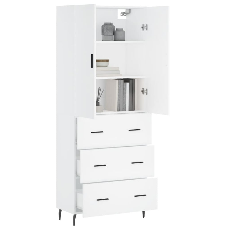 Highboard hvit 69,5x34x180 cm konstruert tre