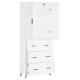 Highboard hvit 69,5x34x180 cm konstruert tre