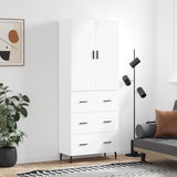 Highboard hvit 69,5x34x180 cm konstruert tre