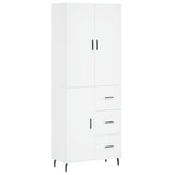 Highboard hvit 69,5x34x180 cm konstruert tre