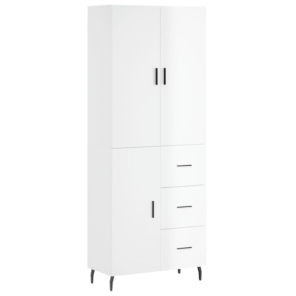 Highboard høyglans hvit 69,5x34x180 cm konstruert tre