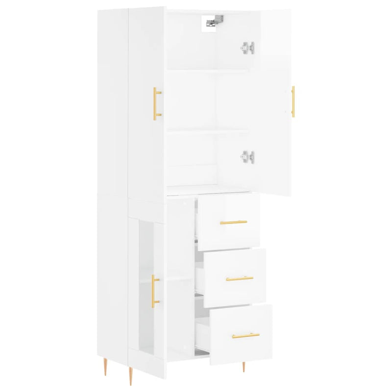 Highboard høyglans hvit 69,5x34x180 cm konstruert tre