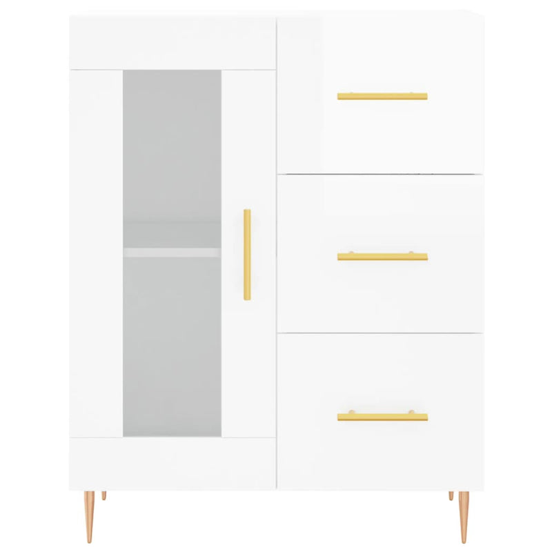 Highboard høyglans hvit 69,5x34x180 cm konstruert tre