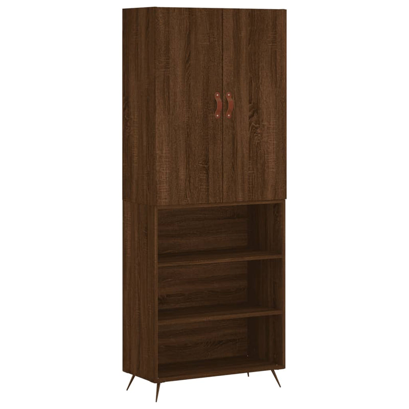 Highboard brun eik 69,5x34x180 cm konstruert tre