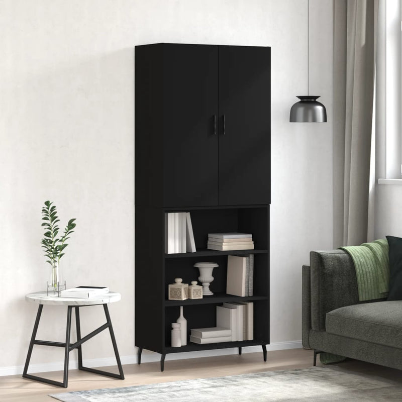 Highboard svart 69,5x34x180 cm konstruert tre