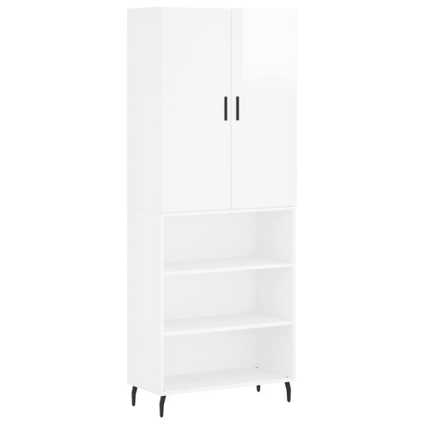 Highboard høyglans hvit 69,5x34x180 cm konstruert tre