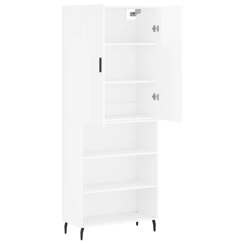 Highboard høyglans hvit 69,5x34x180 cm konstruert tre