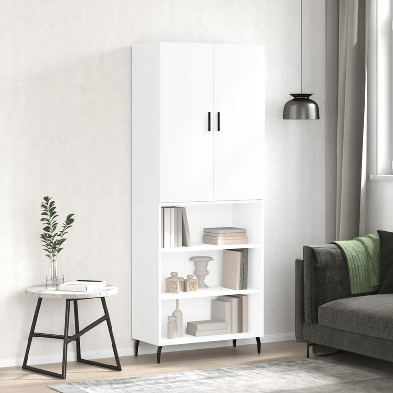 Highboard høyglans hvit 69,5x34x180 cm konstruert tre