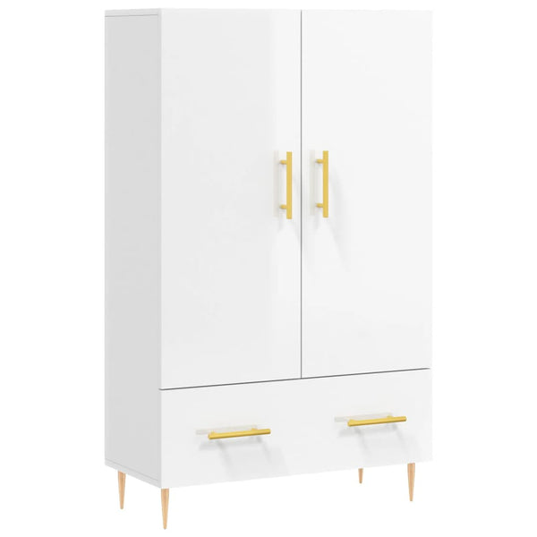 Highboard høyglans hvit 69,5x31x115 cm konstruert tre