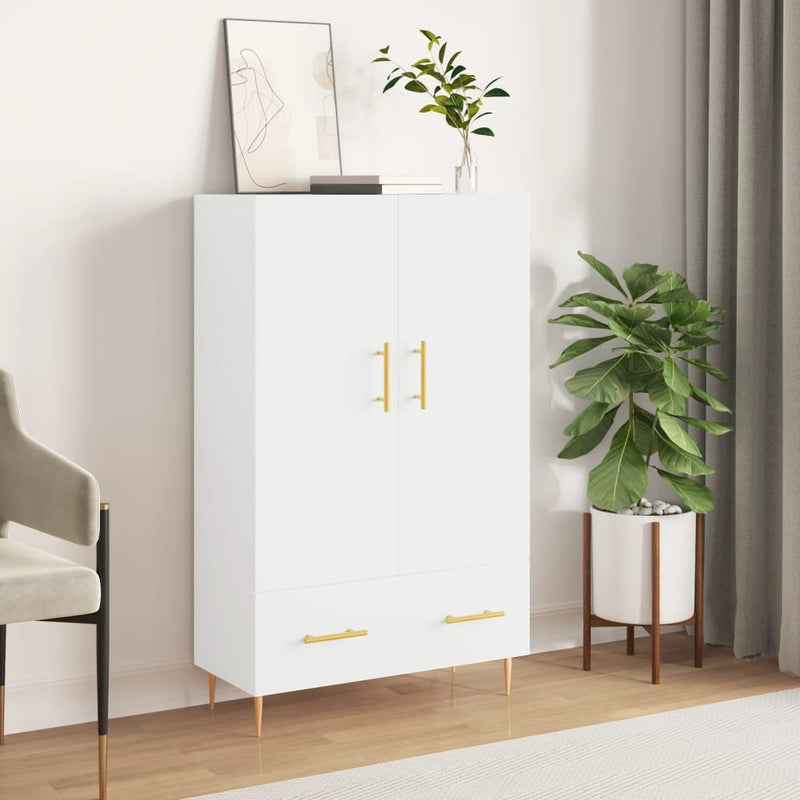 Highboard høyglans hvit 69,5x31x115 cm konstruert tre