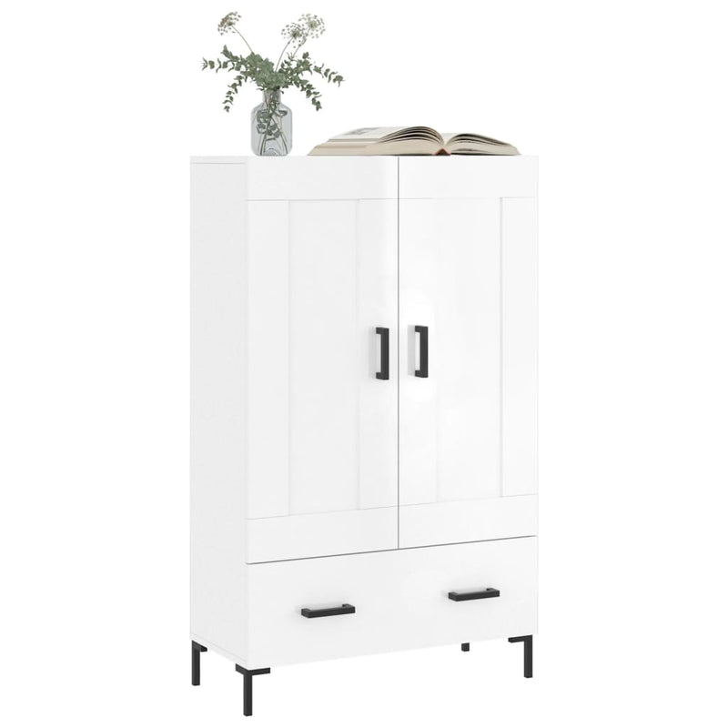 Highboard høyglans hvit 69,5x31x115 cm konstruert tre