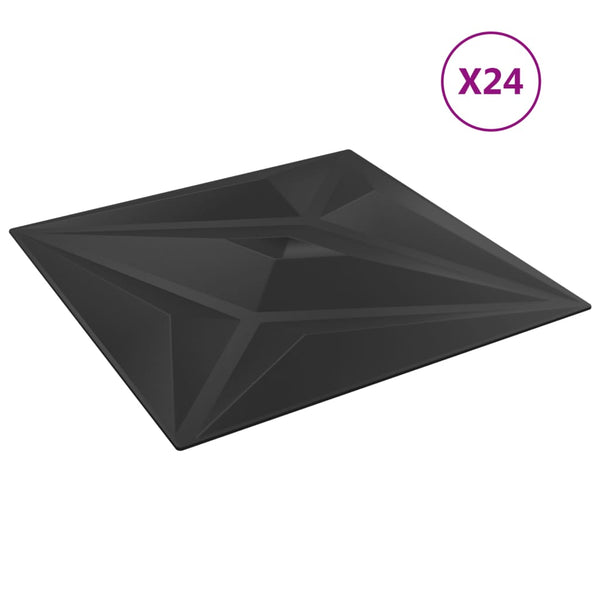 Veggpaneler 24 stk svart 50x50 cm EPS 6 m² stjerne